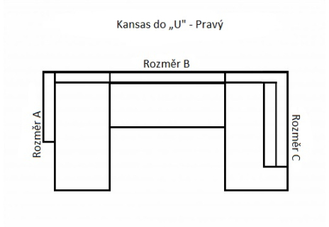 Kansas do „U" - Délka 377 cm. Sestava Otoman + 2,5 P + Lenoška nebo Lenoška + 2,5 P + Otoman